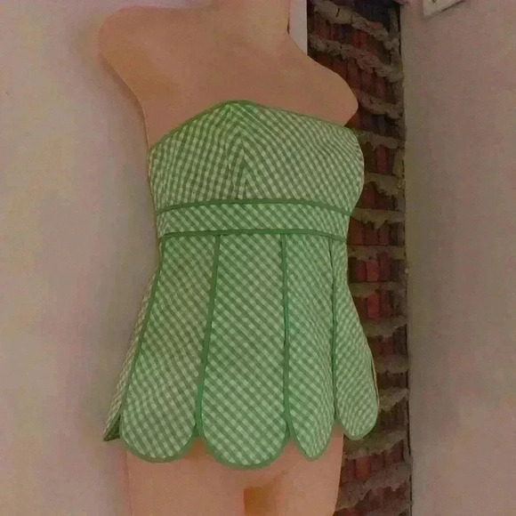 Lilly Pulitzer Halter Top Scalloped Gingham Strapless  Bodice Side Zipper Size 0 - Picture 2 of 6